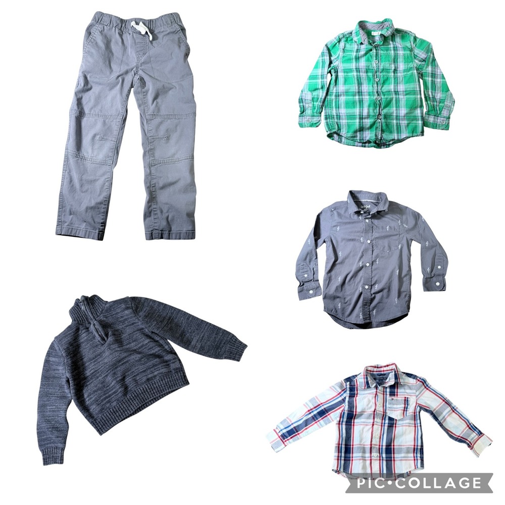 Chaps Tommy Hilfiger Boys Size 4 5 Bundle Shirts Sweater Pants Grey Green
